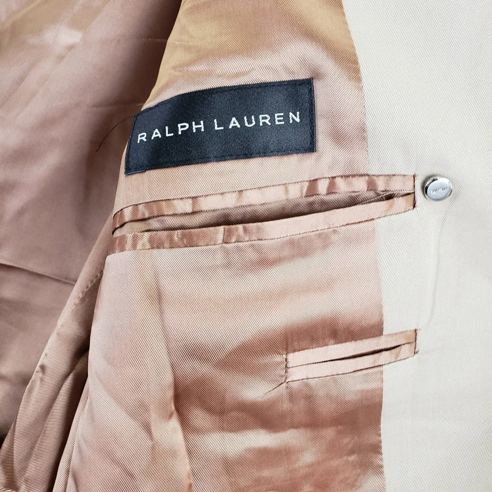 Ralph Lauren Cotton Twill 2-Button Blazer Sport Coat Mens 42L Tan Beige Office